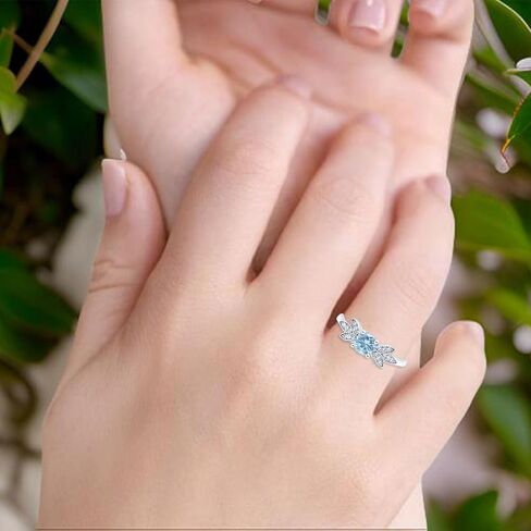 OMRANII Art Deco Round Natural Aquamarine Vintage Rings Floral Leaf Style Cluster CZ Wedding Engagement Ring 925 Sterling Silver Gifts For Her in Saudi Arabia
