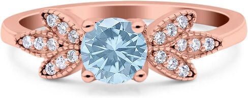 OMRANII Art Deco Round Natural Aquamarine Vintage Rings Floral Leaf Style Cluster CZ Wedding Engagement Ring 925 Sterling Silver Gifts For Her in Saudi Arabia