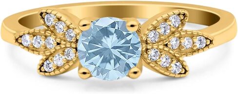 OMRANII Art Deco Round Natural Aquamarine Vintage Rings Floral Leaf Style Cluster CZ Wedding Engagement Ring 925 Sterling Silver Gifts For Her in Saudi Arabia