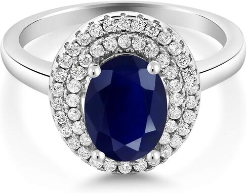 Gem Stone King 925 Sterling Silver 8X6MM Oval Gemstone Birthstone Double Halo Engagement Ring | Wedding Anniversary Promise Ring For Women | Size 5,6,7,8,9 in Saudi Arabia