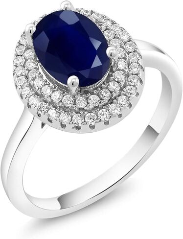 Gem Stone King 925 Sterling Silver 8X6MM Oval Gemstone Birthstone Double Halo Engagement Ring | Wedding Anniversary Promise Ring For Women | Size 5,6,7,8,9 in Saudi Arabia