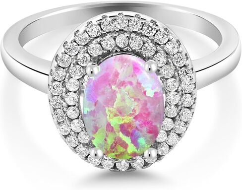 Gem Stone King 925 Sterling Silver 8X6MM Oval Gemstone Birthstone Double Halo Engagement Ring | Wedding Anniversary Promise Ring For Women | Size 5,6,7,8,9 in Saudi Arabia