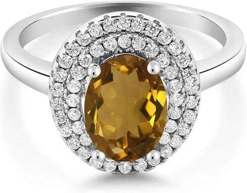 Gem Stone King 925 Sterling Silver 8X6MM Oval Gemstone Birthstone Double Halo Engagement Ring | Wedding Anniversary Promise Ring For Women | Size 5,6,7,8,9 in Saudi Arabia