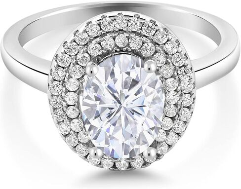 Gem Stone King 925 Sterling Silver 8X6MM Oval Gemstone Birthstone Double Halo Engagement Ring | Wedding Anniversary Promise Ring For Women | Size 5,6,7,8,9 in Saudi Arabia