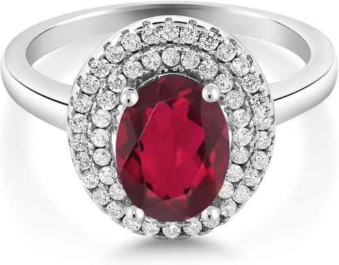Gem Stone King 925 Sterling Silver 8X6MM Oval Gemstone Birthstone Double Halo Engagement Ring | Wedding Anniversary Promise Ring For Women | Size 5,6,7,8,9 in Saudi Arabia