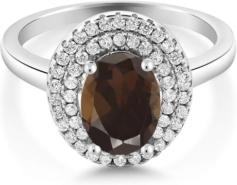 Gem Stone King 925 Sterling Silver 8X6MM Oval Gemstone Birthstone Double Halo Engagement Ring | Wedding Anniversary Promise Ring For Women | Size 5,6,7,8,9 in Saudi Arabia
