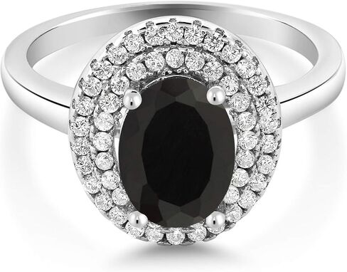 Gem Stone King 925 Sterling Silver 8X6MM Oval Gemstone Birthstone Double Halo Engagement Ring | Wedding Anniversary Promise Ring For Women | Size 5,6,7,8,9 in Saudi Arabia