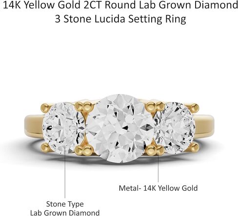 Diamond2Deal 1 Carat -4 Carat Round Lab Grown Diamond Three Stone Engagement Ring | 14k Yellow or White Gold Lucida Settings Engagement Wedding Ring | D-E Color and VS Clarity in Saudi Arabia