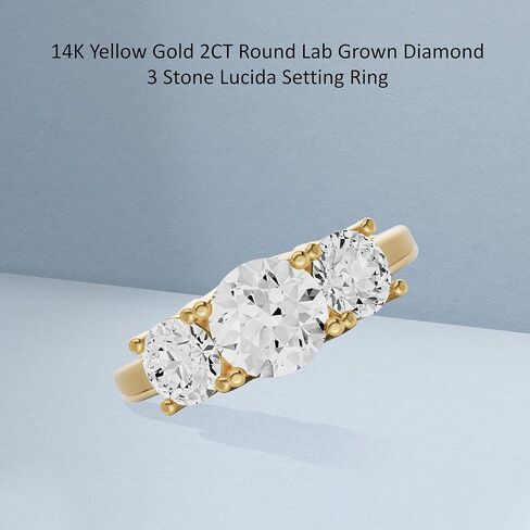 Diamond2Deal 1 Carat -4 Carat Round Lab Grown Diamond Three Stone Engagement Ring | 14k Yellow or White Gold Lucida Settings Engagement Wedding Ring | D-E Color and VS Clarity in Saudi Arabia