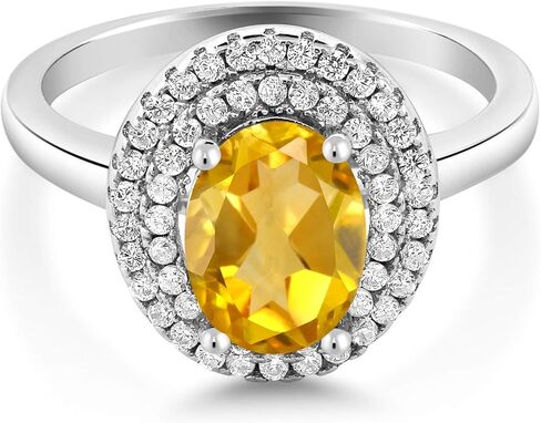 Gem Stone King 925 Sterling Silver 8X6MM Oval Gemstone Birthstone Double Halo Engagement Ring | Wedding Anniversary Promise Ring For Women | Size 5,6,7,8,9 in Saudi Arabia