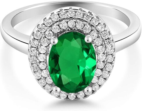 Gem Stone King 925 Sterling Silver 8X6MM Oval Gemstone Birthstone Double Halo Engagement Ring | Wedding Anniversary Promise Ring For Women | Size 5,6,7,8,9 in Saudi Arabia