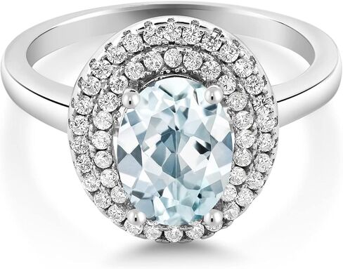 Gem Stone King 925 Sterling Silver 8X6MM Oval Gemstone Birthstone Double Halo Engagement Ring | Wedding Anniversary Promise Ring For Women | Size 5,6,7,8,9 in Saudi Arabia