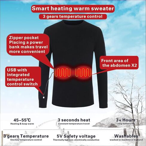 MYI Heated Undershirt Sweatshirt Tops Warm Underwear Electric Warmer Apparel Thermal Pullover Sweater Men Women Black M (NOT Included Batteries) in Saudi Arabia