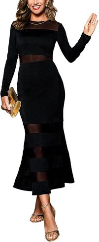 CUPSHE Women's Long Sleeve Maxi Bodycon Dress Fall Mesh Wedding Guest Dress Sexy Fishtail Cocktail Party Dresses in Saudi Arabia