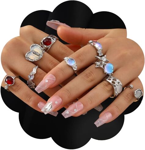 Chunky Gold Stackable Ring Set, Boho Gemstone and Crystal Adjustable Rings, Vintage-Inspired Interchangeable Jewelry for Daily Wear and Bold Party Statements. in Kuwait