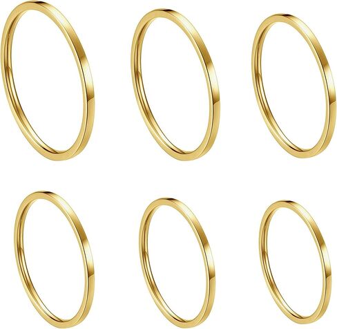ALEXTINA 1mm Stainless Steel Stacking Rings for Women Thin 14K Gold Plated Band Rings Non Tarnish Stackable Knuckle Rings Thumb Pinky Midi Rings Comfort-Fit Size 4/5/6/7/8/9 in Saudi Arabia