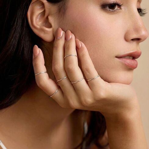 ALEXTINA 1mm Stainless Steel Stacking Rings for Women Thin 14K Gold Plated Band Rings Non Tarnish Stackable Knuckle Rings Thumb Pinky Midi Rings Comfort-Fit Size 4/5/6/7/8/9 in Saudi Arabia