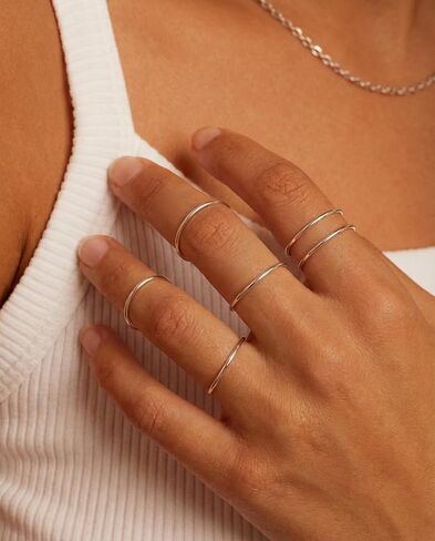 ALEXTINA 1mm Stainless Steel Stacking Rings for Women Thin 14K Gold Plated Band Rings Non Tarnish Stackable Knuckle Rings Thumb Pinky Midi Rings Comfort-Fit Size 4/5/6/7/8/9 in Saudi Arabia