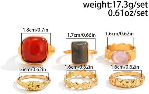 Chunky Gold Stackable Statement Finger Rings Red Gemstone Candy Crystal Knuckle Ring for Women Vintage Ellipse Midi Rings Fashion Prom Party Accessory in Saudi Arabia