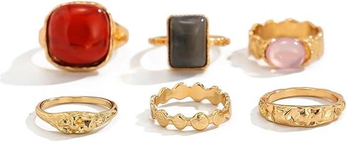 Chunky Gold Stackable Statement Finger Rings Red Gemstone Candy Crystal Knuckle Ring for Women Vintage Ellipse Midi Rings Fashion Prom Party Accessory in Saudi Arabia
