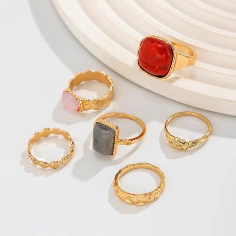 Chunky Gold Stackable Statement Finger Rings Red Gemstone Candy Crystal Knuckle Ring for Women Vintage Ellipse Midi Rings Fashion Prom Party Accessory in Saudi Arabia