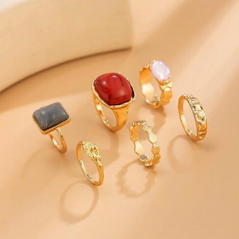 Chunky Gold Stackable Statement Finger Rings Red Gemstone Candy Crystal Knuckle Ring for Women Vintage Ellipse Midi Rings Fashion Prom Party Accessory in Saudi Arabia