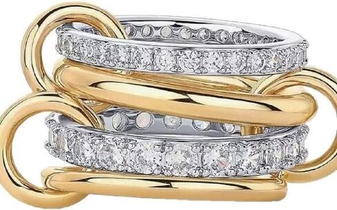 Gold and silver ring for women, non fading 18K gold-plated exaggerated ring, stackable ring set, exquisite cubic zirconia CZ fashionable coarse ring, thumb ring size 6 7 8 9 10, gold and silver jewelry, women's gift in Saudi Arabia
