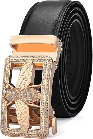 حزام جلد رجالي، حجر الراين، رأس بإبزيم على شكل نحلة، مشبك حزام أوتوماتيكي، سروال من جلد البقر مع حزام بسقاطة in Kuwait