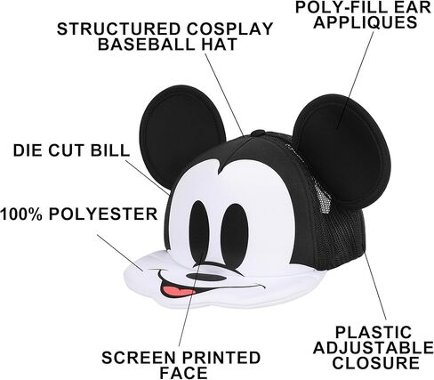 Bioworld Mickey Mouse Die Cut Bill and Ear Applique Nylon and Mesh B5 Trucker Hat Snapback in Saudi Arabia