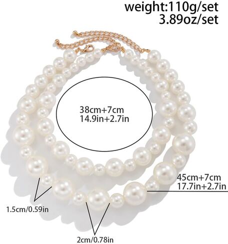 2Pcs Chunky Pearl Statement Choker Necklace,Exquisite Layered Big Bead Collarbone Necklaces,Sweet White Ball Necklace Set for Bridal Wedding in Saudi Arabia