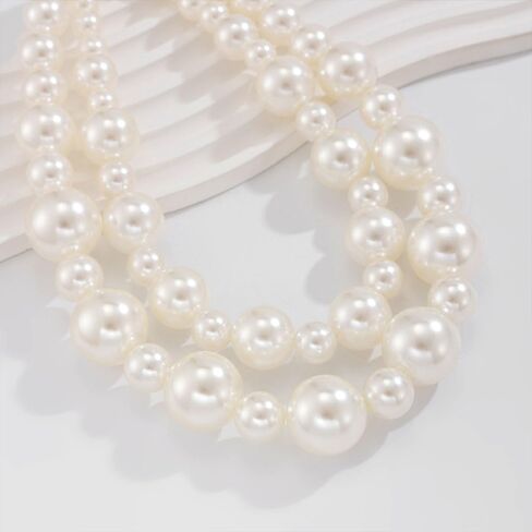 2Pcs Chunky Pearl Statement Choker Necklace,Exquisite Layered Big Bead Collarbone Necklaces,Sweet White Ball Necklace Set for Bridal Wedding in Saudi Arabia
