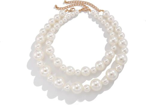 2Pcs Chunky Pearl Statement Choker Necklace,Exquisite Layered Big Bead Collarbone Necklaces,Sweet White Ball Necklace Set for Bridal Wedding in Saudi Arabia