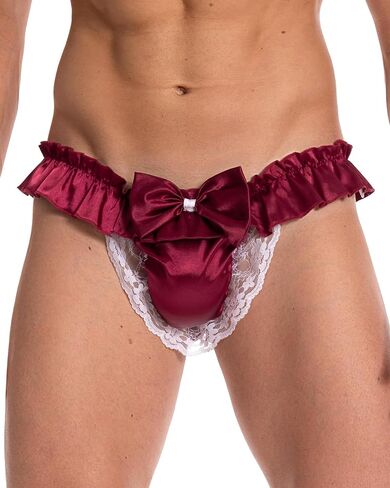 Satini Men's Satin Ruffle Bow Thong Sissy Knickers Briefs Jockstrap Panties in Kuwait