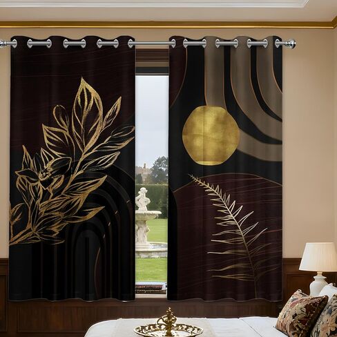 ستائر التعتيم الحديثة باللونين الأسود والبني في منتصف القرن، ستائر النوافذ البوهيمية باللون البني الداكن والأسود لغرفة النوم وغرفة المعيشة، مجموعة لوحتين بطول 84 بوصة، 52 × 84 بوصة in Kuwait