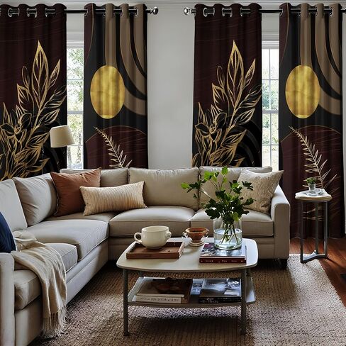 ستائر التعتيم الحديثة باللونين الأسود والبني في منتصف القرن، ستائر النوافذ البوهيمية باللون البني الداكن والأسود لغرفة النوم وغرفة المعيشة، مجموعة لوحتين بطول 84 بوصة، 52 × 84 بوصة in Kuwait