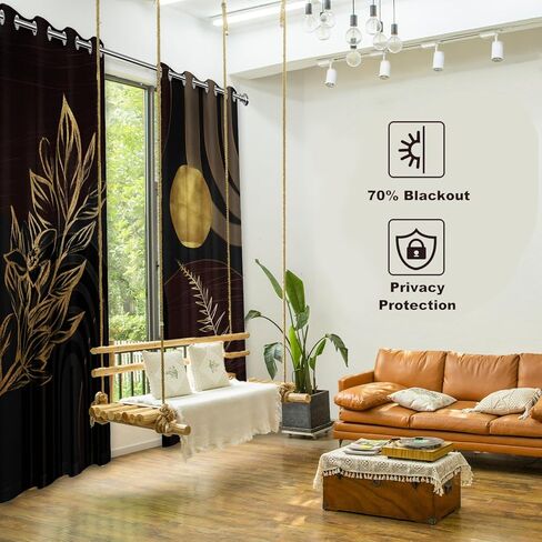 ستائر التعتيم الحديثة باللونين الأسود والبني في منتصف القرن، ستائر النوافذ البوهيمية باللون البني الداكن والأسود لغرفة النوم وغرفة المعيشة، مجموعة لوحتين بطول 84 بوصة، 52 × 84 بوصة in Kuwait