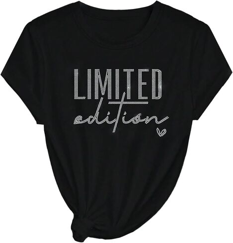 Verdusa Rhinestone Tops for Women Graphic Tees Crew Neck Short Sleeve Casual Loose T Shirts in Saudi Arabia