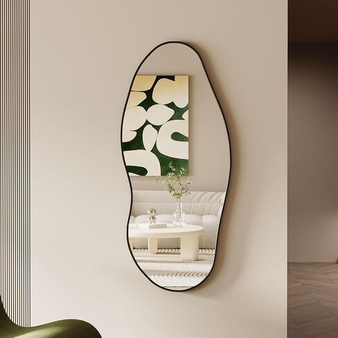 Wavy Wall Mirror -55''×24'' Irregular Wall Mirror Decorative Alloy Framed Mirrors Abstract Artistic Mirrors Wavy Mirror for Cloakroom/Bedroom/Living Room/Entryway（Black） in Saudi Arabia