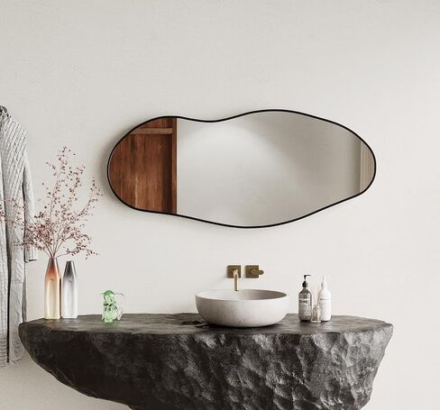 Wavy Wall Mirror -55''×24'' Irregular Wall Mirror Decorative Alloy Framed Mirrors Abstract Artistic Mirrors Wavy Mirror for Cloakroom/Bedroom/Living Room/Entryway（Black） in Saudi Arabia