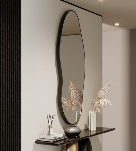 Wavy Wall Mirror -55''×24'' Irregular Wall Mirror Decorative Alloy Framed Mirrors Abstract Artistic Mirrors Wavy Mirror for Cloakroom/Bedroom/Living Room/Entryway（Black） in Saudi Arabia
