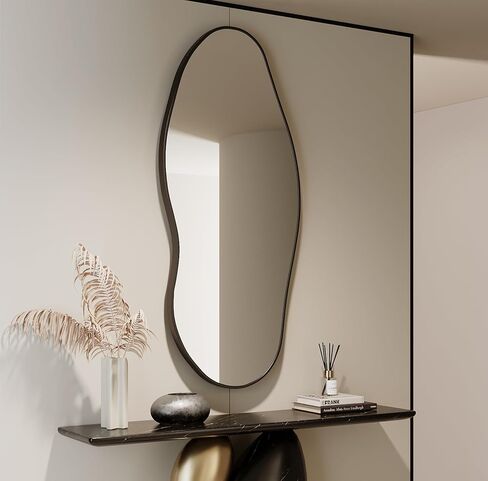 Wavy Wall Mirror -55''×24'' Irregular Wall Mirror Decorative Alloy Framed Mirrors Abstract Artistic Mirrors Wavy Mirror for Cloakroom/Bedroom/Living Room/Entryway（Black） in Saudi Arabia