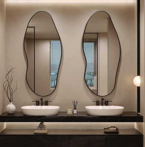 Wavy Wall Mirror -55''×24'' Irregular Wall Mirror Decorative Alloy Framed Mirrors Abstract Artistic Mirrors Wavy Mirror for Cloakroom/Bedroom/Living Room/Entryway（Black） in Saudi Arabia