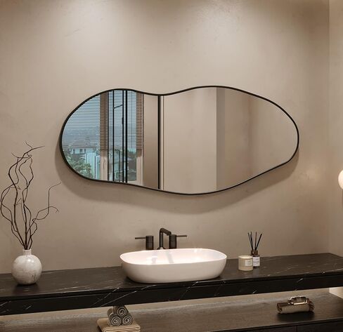 Wavy Wall Mirror -55''×24'' Irregular Wall Mirror Decorative Alloy Framed Mirrors Abstract Artistic Mirrors Wavy Mirror for Cloakroom/Bedroom/Living Room/Entryway（Black） in Saudi Arabia