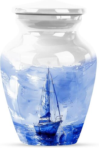 Sail Boat Urns for Human Ashes Adult Man - Small Urns for Human Ashes Keepsake - Cremation Urn for Female & Male - Blue Ocean Funeral Urn for Mom & Dad 3 Inch in Saudi Arabia