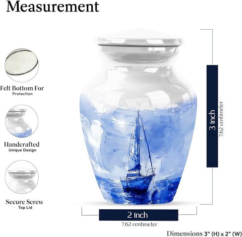 Sail Boat Urns for Human Ashes Adult Man - Small Urns for Human Ashes Keepsake - Cremation Urn for Female & Male - Blue Ocean Funeral Urn for Mom & Dad 3 Inch in Saudi Arabia