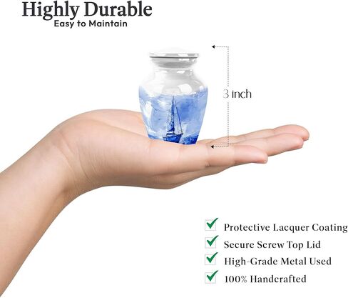 Sail Boat Urns for Human Ashes Adult Man - Small Urns for Human Ashes Keepsake - Cremation Urn for Female & Male - Blue Ocean Funeral Urn for Mom & Dad 3 Inch in Saudi Arabia