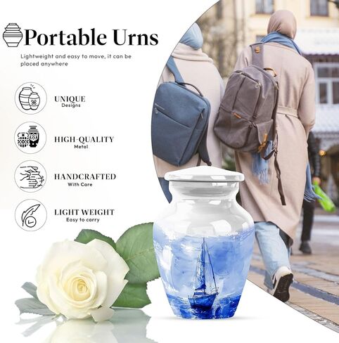 Sail Boat Urns for Human Ashes Adult Man - Small Urns for Human Ashes Keepsake - Cremation Urn for Female & Male - Blue Ocean Funeral Urn for Mom & Dad 3 Inch in Saudi Arabia