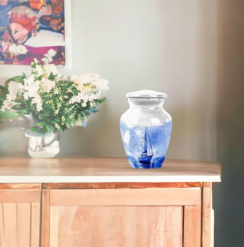 Sail Boat Urns for Human Ashes Adult Man - Small Urns for Human Ashes Keepsake - Cremation Urn for Female & Male - Blue Ocean Funeral Urn for Mom & Dad 3 Inch in Saudi Arabia