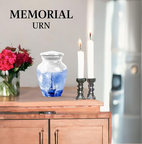 Sail Boat Urns for Human Ashes Adult Man - Small Urns for Human Ashes Keepsake - Cremation Urn for Female & Male - Blue Ocean Funeral Urn for Mom & Dad 3 Inch in Saudi Arabia
