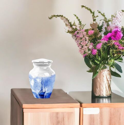 Sail Boat Urns for Human Ashes Adult Man - Small Urns for Human Ashes Keepsake - Cremation Urn for Female & Male - Blue Ocean Funeral Urn for Mom & Dad 3 Inch in Saudi Arabia